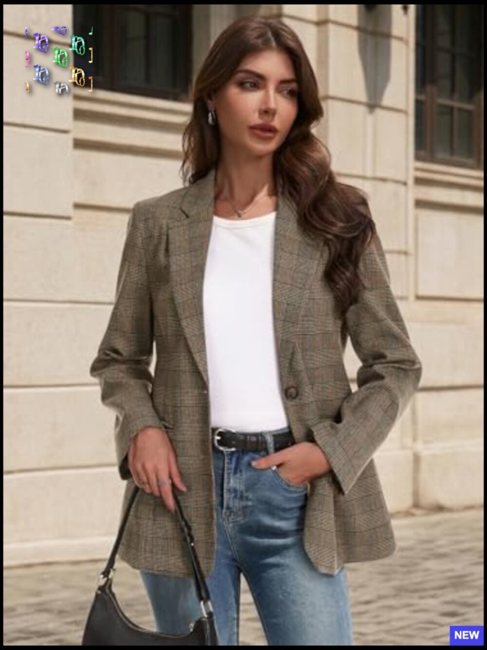 Lightweight Notched Lapel Blazer Plaid Dressy Casual Work Office Jacket - Picture 2 of 7